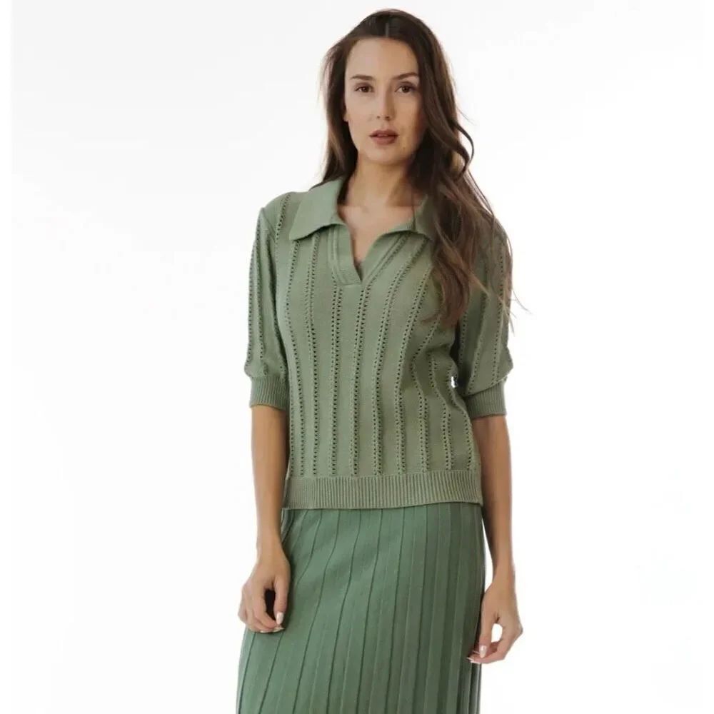 Paper Label Women’s Maggie Polo Textured Knit in Laurel Pistachio Green